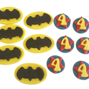 12 Edible Sugar Fondant Batman Logo & Age Number Disk; Boys’ Handmade Super Hero Birthday Cupcake Topper/Decoration- Free & Fast Shipping