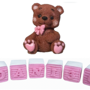 Personalised Large Cute Edible Sugar Fondant Teddy Bear (8cm) and Letter/Number Bricks 2cm Each, Handmade Boys/Girls Birthday, Baby Shower, Christening 3D Figure Cake Topper/Decoration -Free & Fast Next Day Shipping