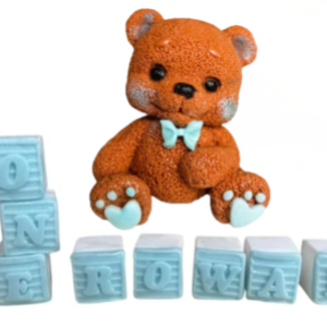 Personalised Large Cute Edible Sugar Fondant 3D Teddy Bear (8cm) and Letter/Number Bricks 2cm Each, Handmade Boys/Girls Birthday, Baby Shower, Christening Figure Cake Topper/Decoration -Free & Fast Next Day Shipping