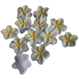 6 Large White Beautiful Edible Sugar Fondant Plumeria Flowers (frangpini); Yellow Highlighted Center ; 4.6cm; Handmade Cake/Cupcake Toppers/Decorations -Free & Fast Shipping