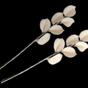 A Pair of Edible Sugar Trail Spray of White Leaves; Veined and Wired; Wedding/Anniversary, Christmas, Birthday Etc. Handmade Cake Decorations -Free & Fast Shipping-