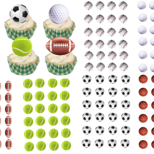 24 Pre-cut Edible Sports Balls; 4.5cm to 5cm Each Soccer, Rugby, Baseballs, Tennis, Golf, Basket Balls Wafer Paper Birthday Cakes/Cupcakes Toppers/decorations -Free & Fast Next Day Shipping